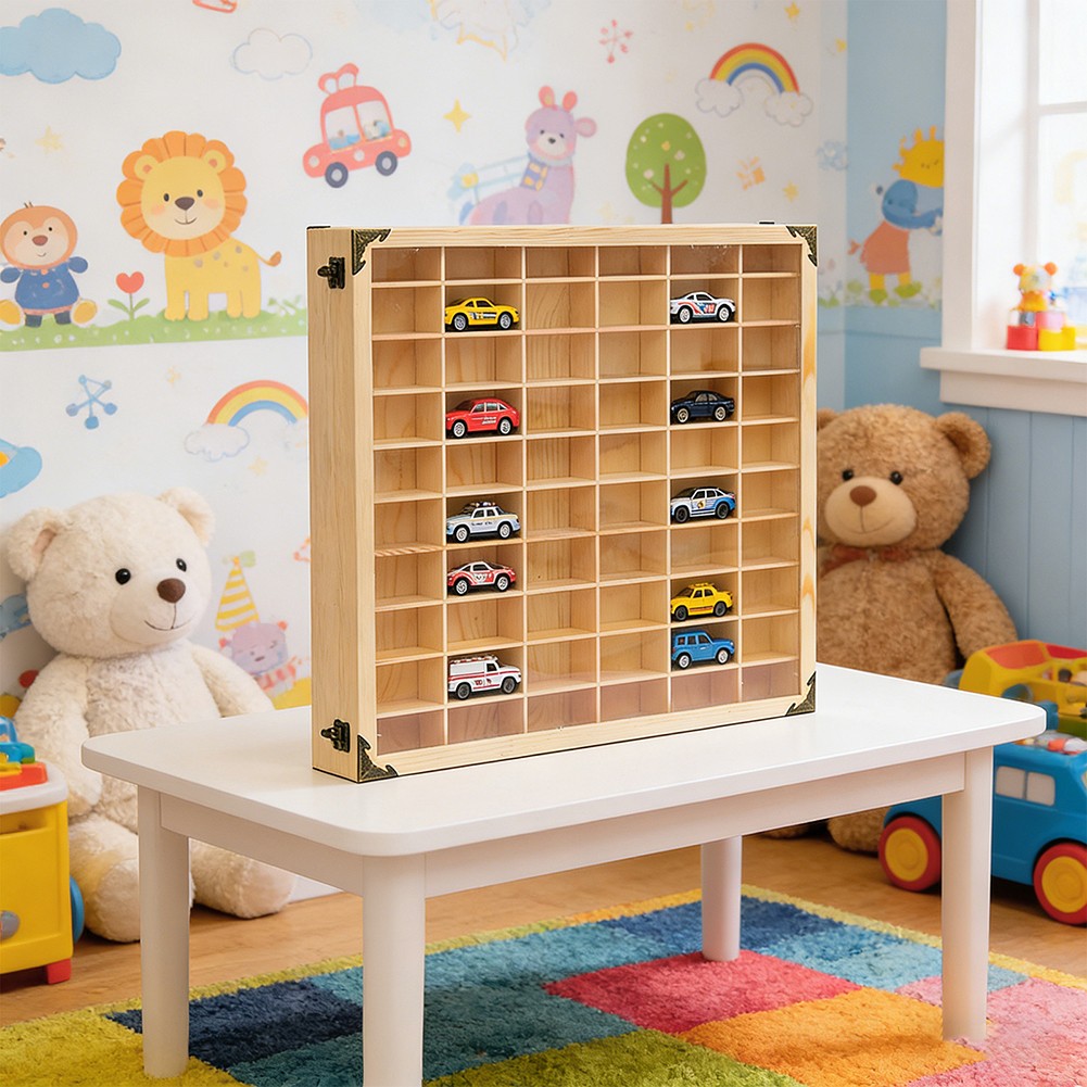 Wooden Display Case for 1/64 Scale Diecast Car Toy 40/60 Grid Storage Shelf