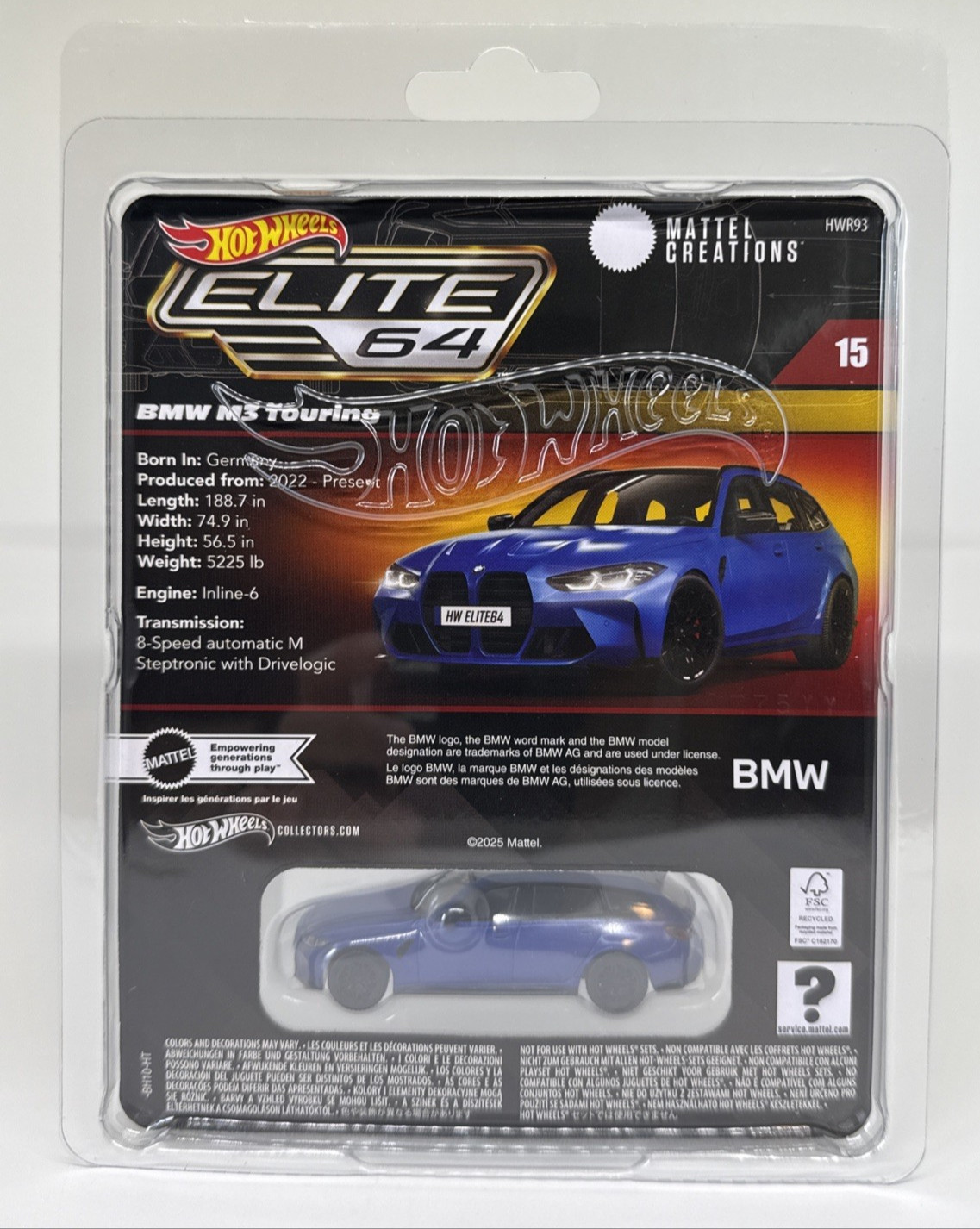 Hot Wheels Elite 64 #15 BMW M3 Touring Blue 1:64 Diecast Real Riders HWR93