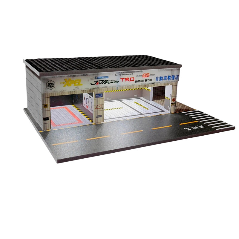 Diorama 1/64 Car Garage Model LED City Street Repair Building Display Model Gift