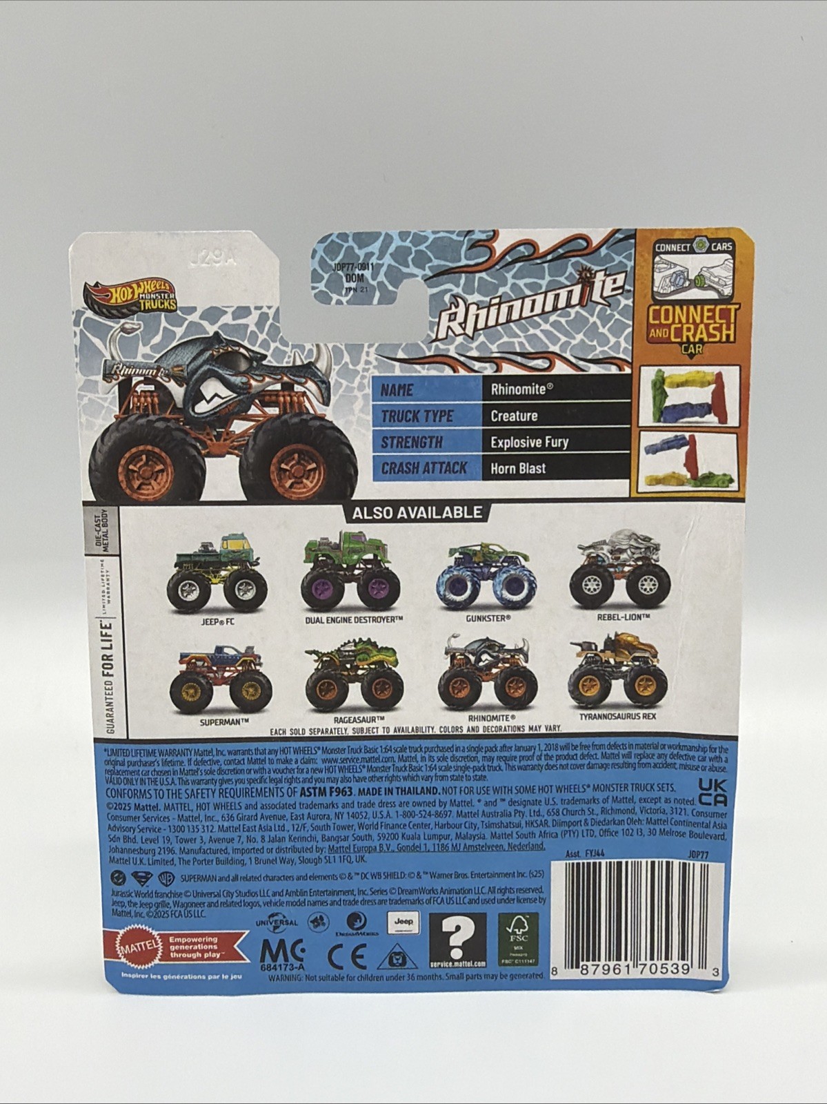 HOT WHEELS MONSTER TRUCKS LIVE 5/8 RHINOMITE MONSTER TRUCK 1:64 SCALE NEW