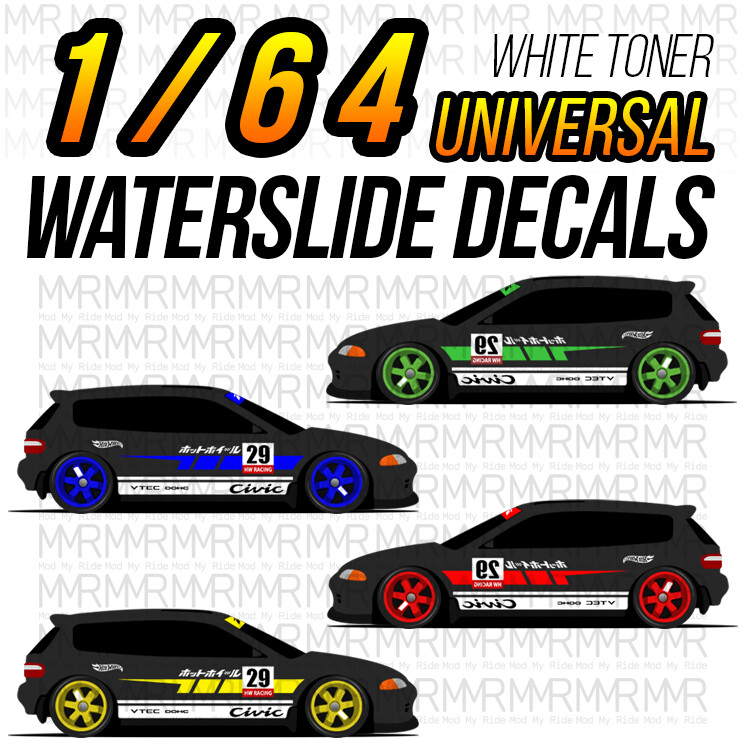 1/64 Scale CIVIC EG STRIPE – Drag Custom White Toner Universal WaterSlide Decals