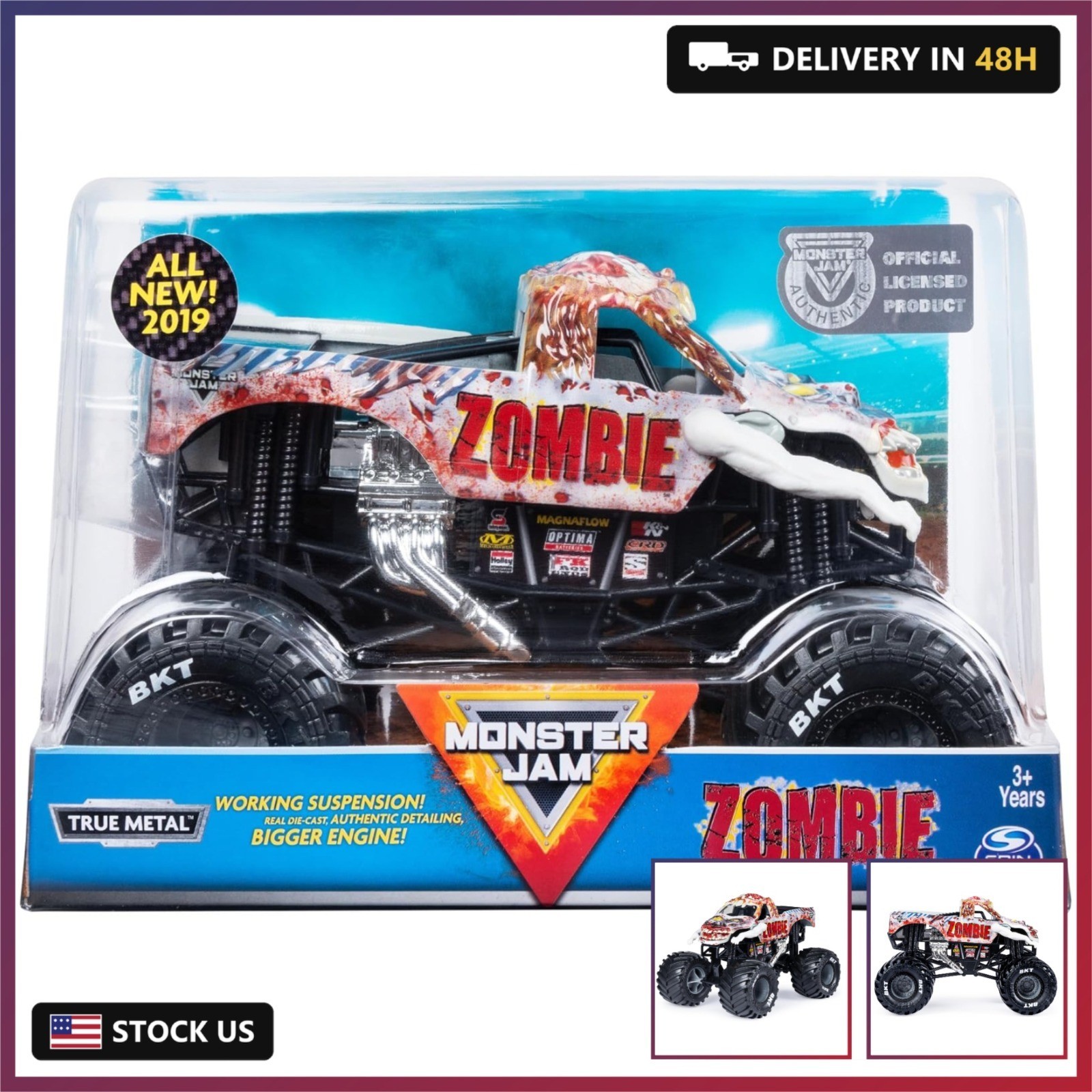 Monster Jam, Official Zombie Monster Truck, Collector Die-Cast Vehicle, 1:24 Sca