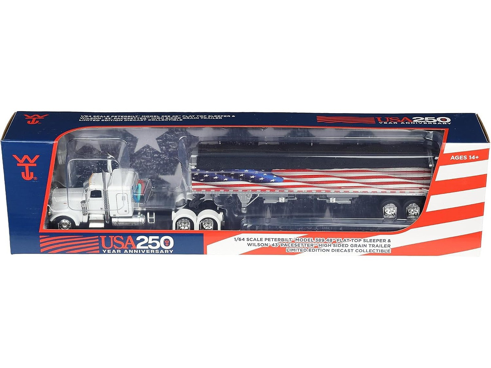 PETERBILT 389 W/SLEEPER & GRAIN TRAILER “USA 250” 1/64 BY DCP/FIRST GEAR 69-2368