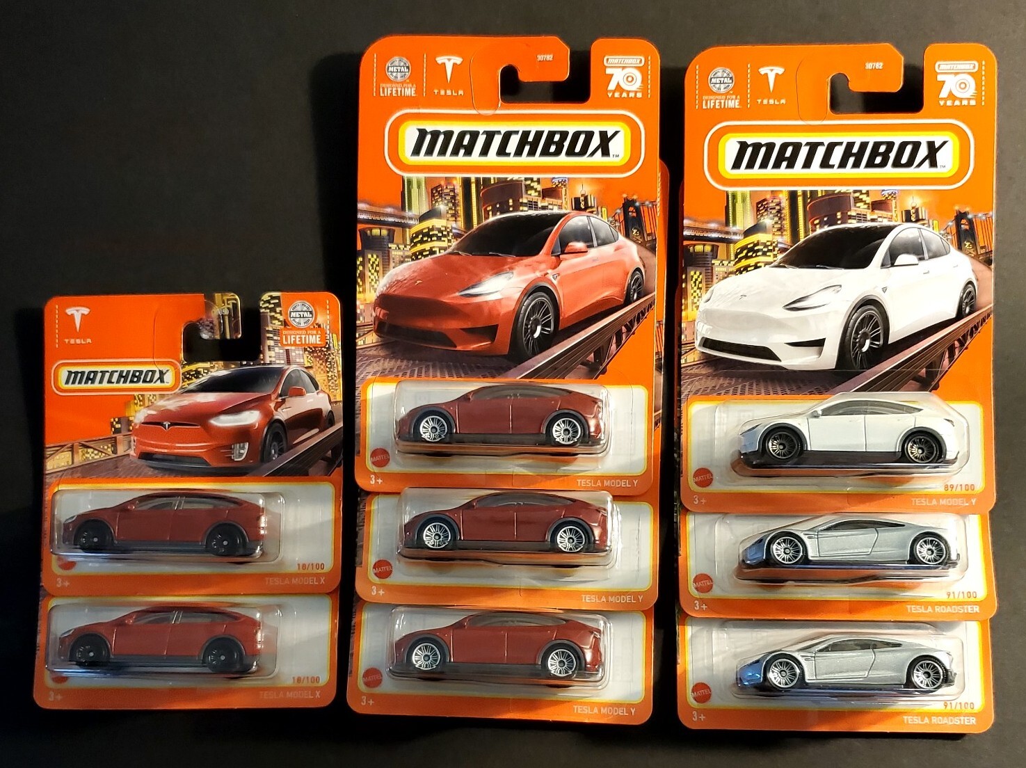 Matchbox MBX City TESLA MODEL X,Y ROADSTER Mixed set of 8 cars NEW on card