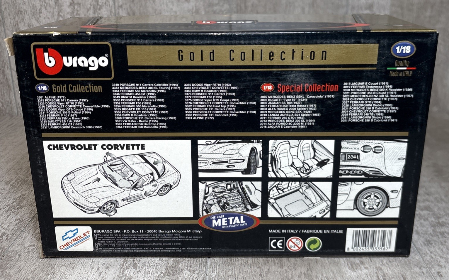 1/18 Burago Gold Collection 1997 Chevrolet Corvette Diecast Car w/ Box Blue