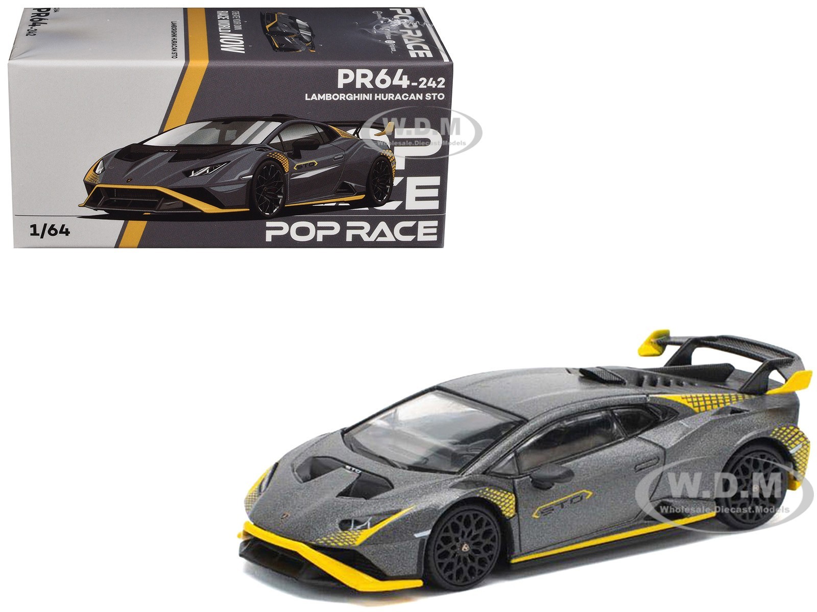 LAMBORGHINI HURACAN STO MATT GRAY 1/64 DIECAST MODEL CAR BY POP RACE PR640242
