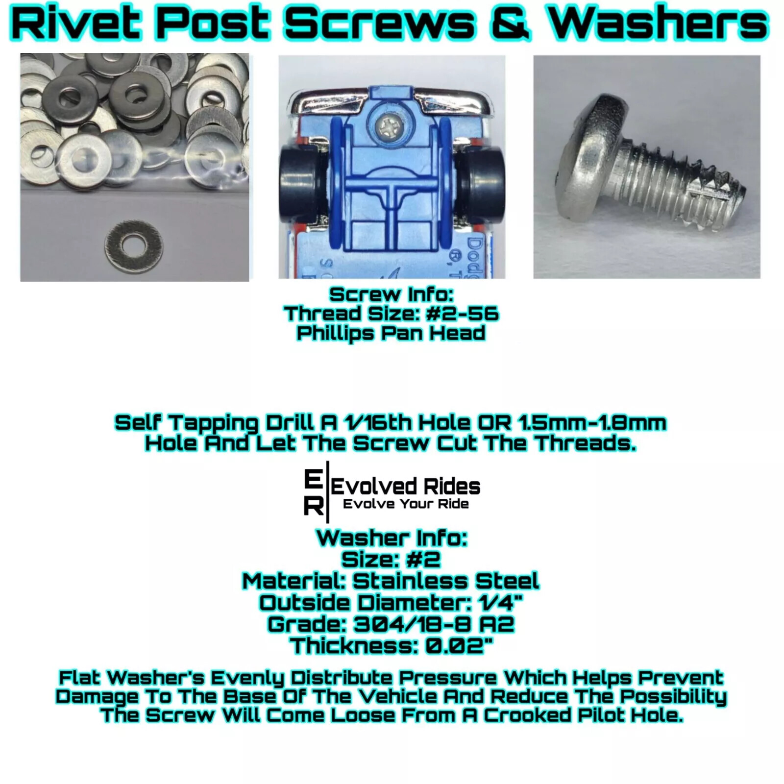 100pc 2-56 Screw Self Tap Rivet Replacement For 1/64 Scale Customs Restorations