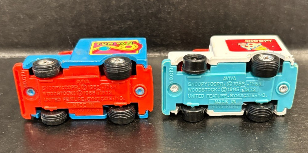 2 Aviva Diecast, 1 SNOOPY FUN VAN, 1 WOODSTOCK ICE CREAM TRUCK (Peanuts Gang)