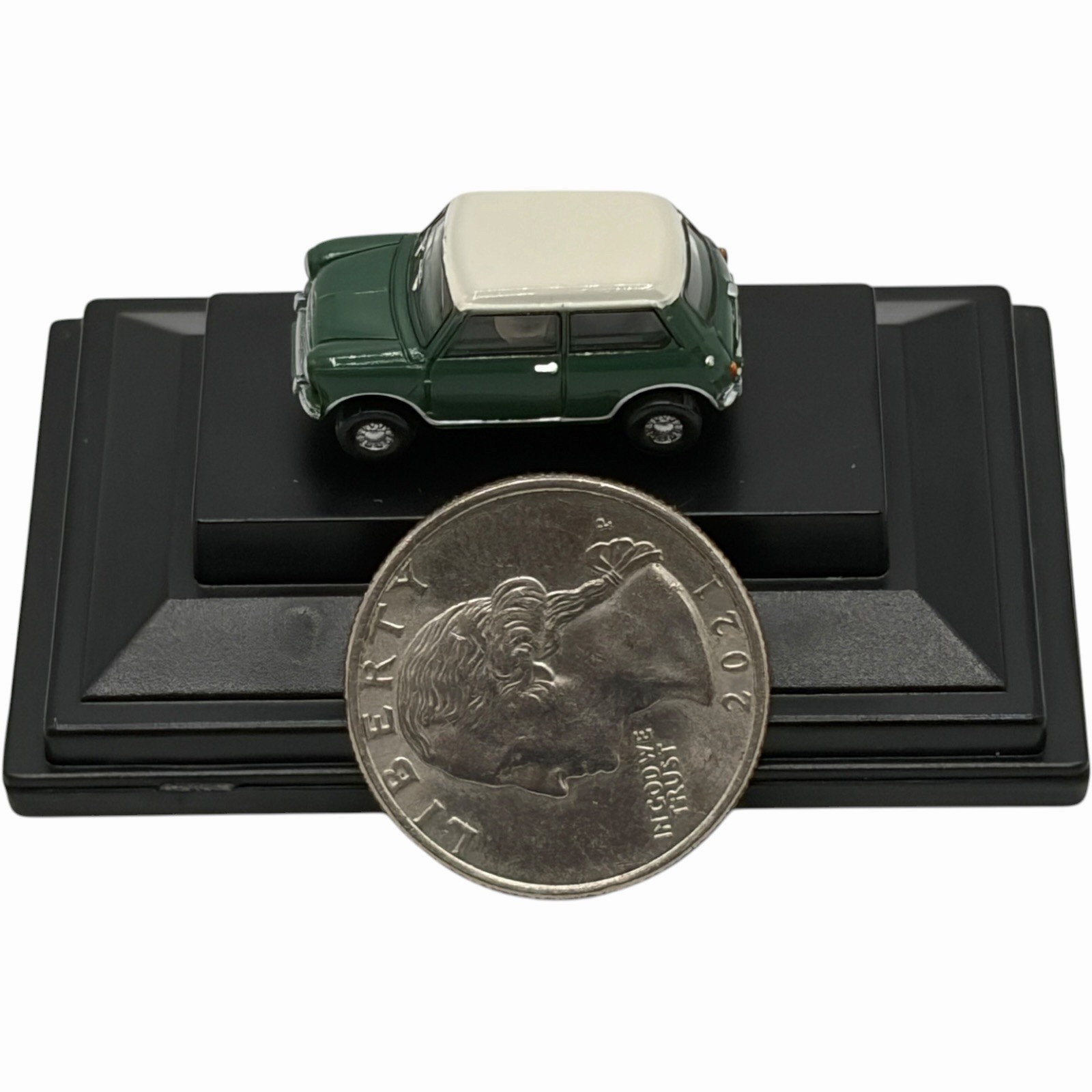 Austin Mini Cooper Almond Green with White Roof Diecast car 1:120 Scale Oxford