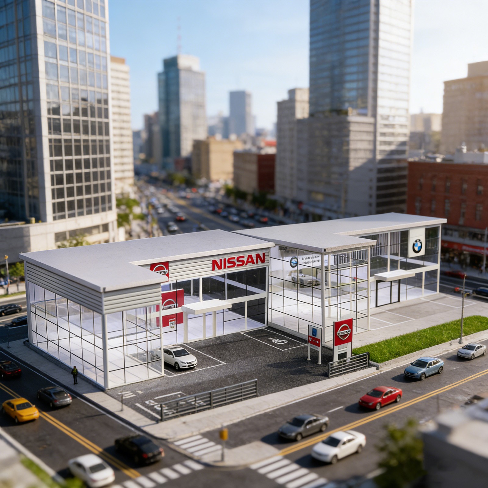 Diorama 1/64 Diecast Car Parking Lot Showroom Model LED Street Building Scene US