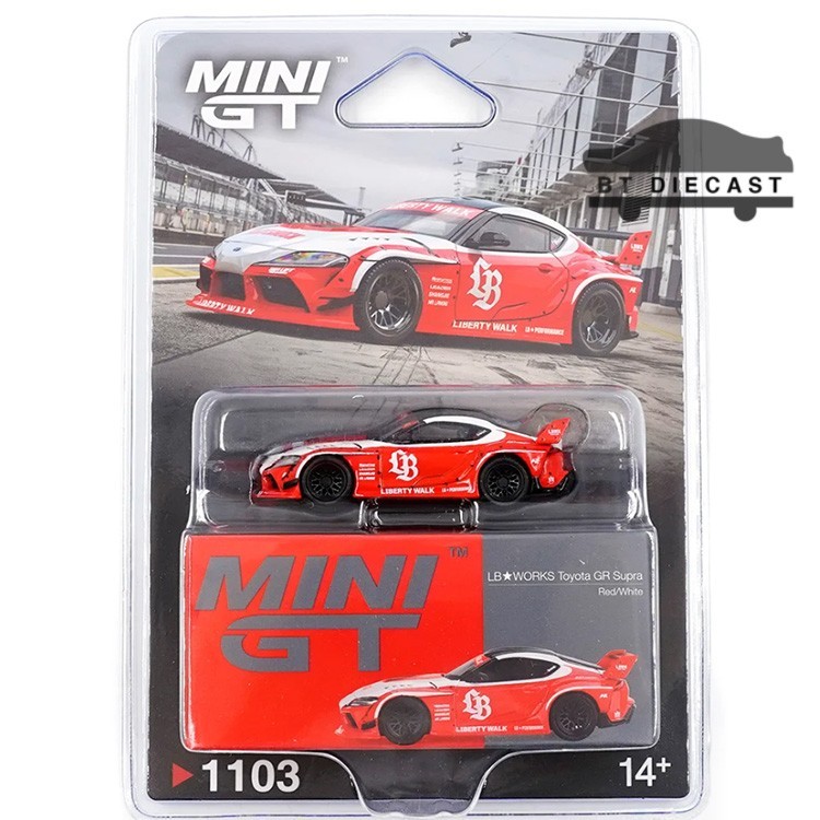 MINI GT LBWK LIBERTY WALK LB WORKS TOYOTA GR SUPRA 1/64 RED / WHITE MGT01103
