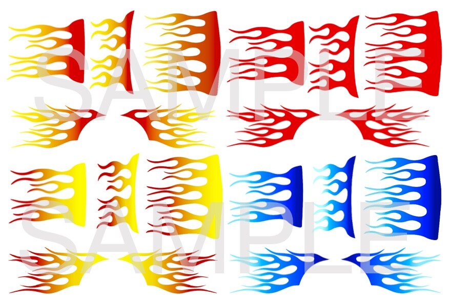 1:64,1:43,1:32,1:24 FLAMES WATER-SLIDE DECALS FOR HOT WHEELS, SLOT CAR MODEL