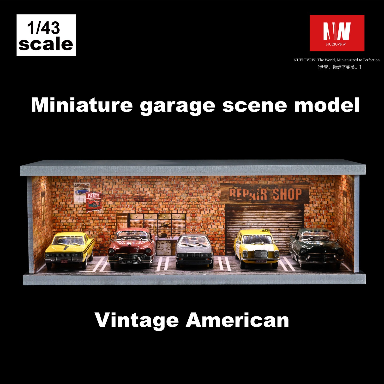 Diorama 1:43 Car Garage Model LED Lighting City Parking Lot Backdrop Scene Model