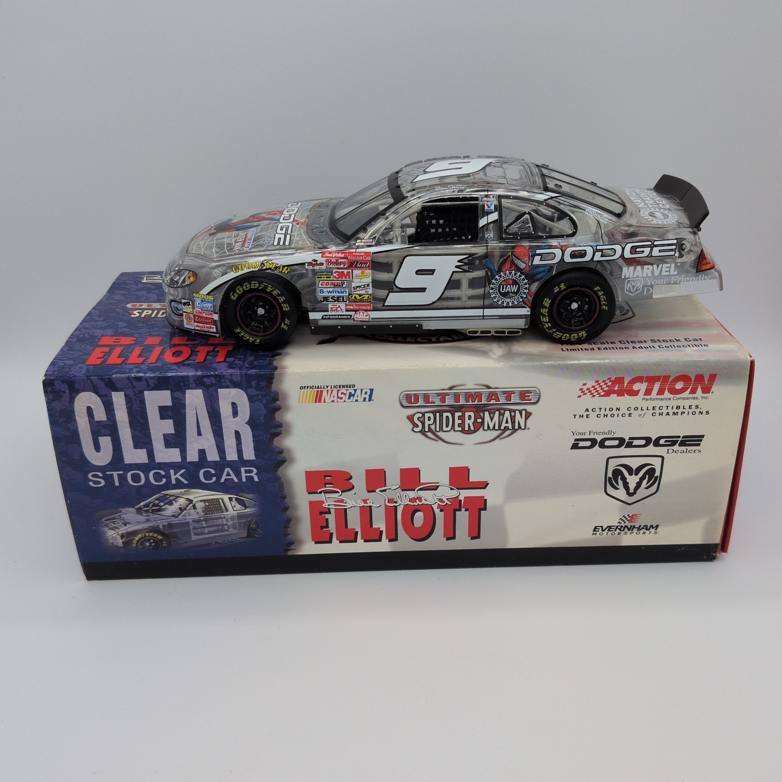Bill Elliott #9 Marvel Spider-Man 2001 Dodge Intrepid Clear Car 1:24 Die Cast