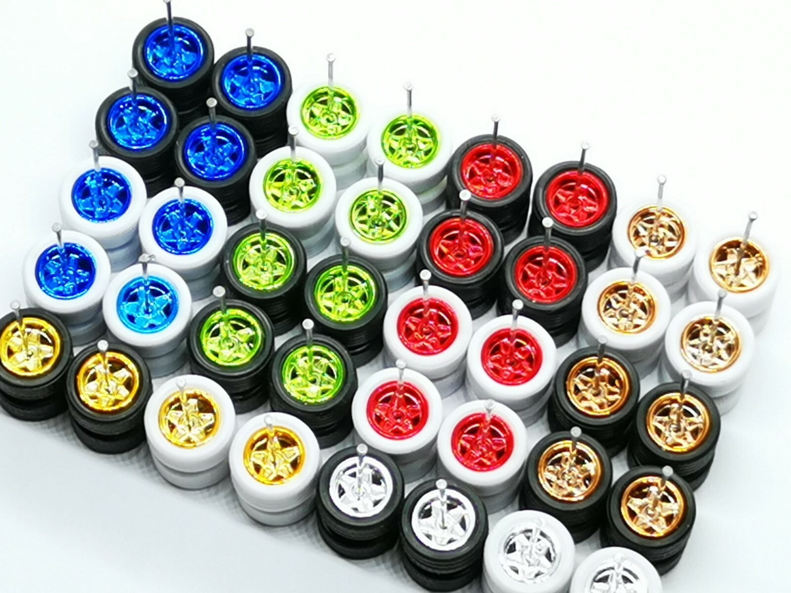 Hot Wheels 5 Star Wheel Long Axle 10 mm Rubber Tires fit 1:64 – 20 sets Mix