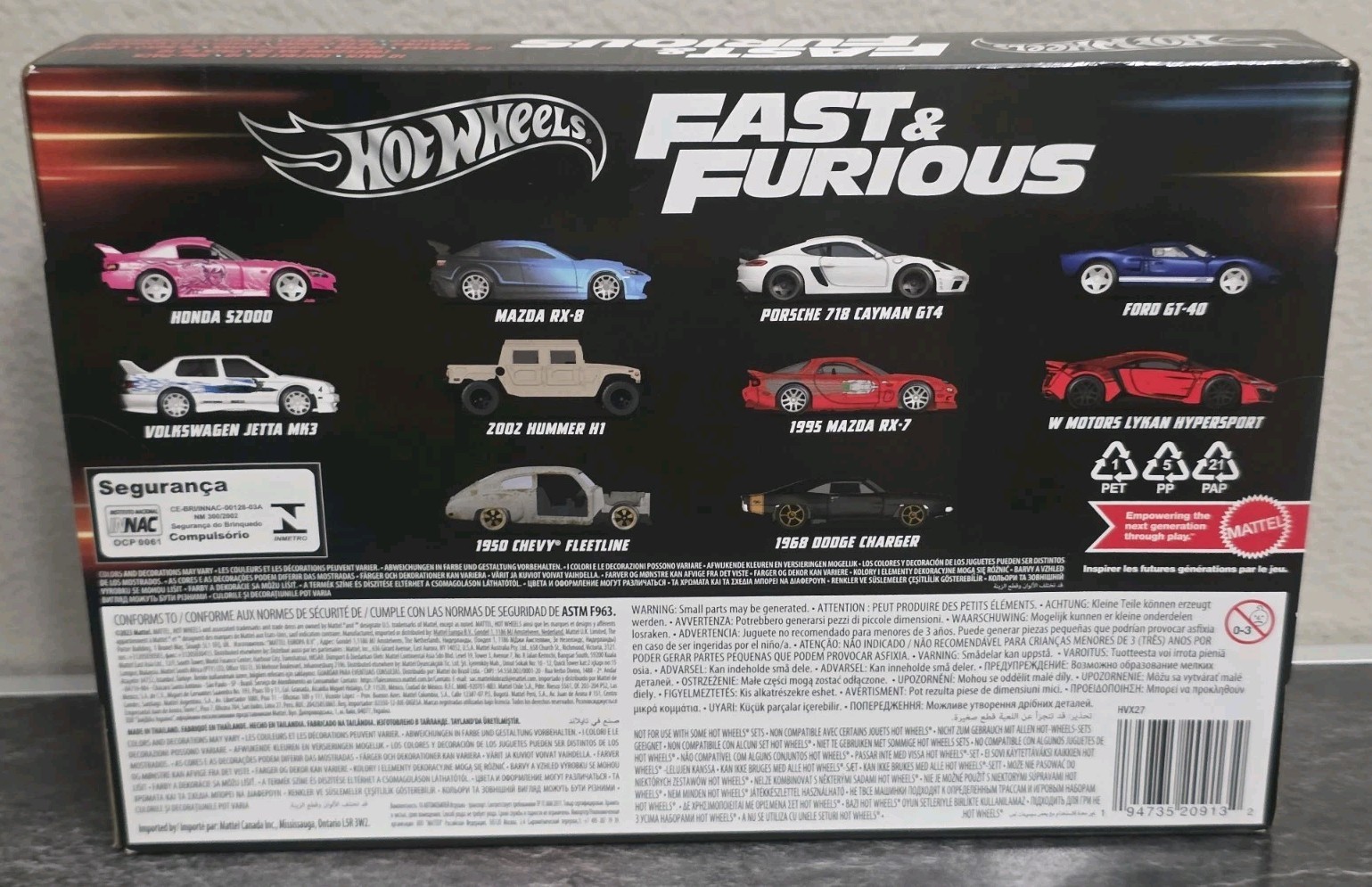 Hot Wheels Fast & Furious 10 Car Box Set Mazda Honda Ford Porsche Chevy Dodge