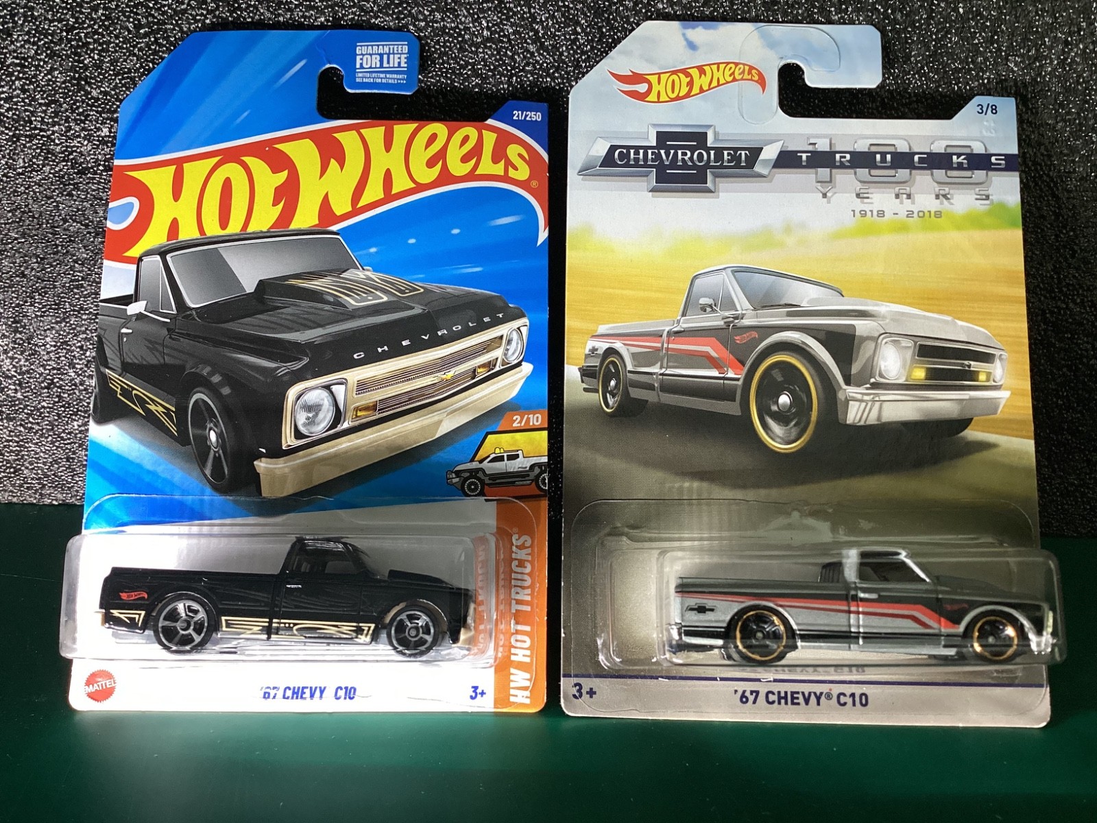 2 Lot Hot Wheels Chevrolet Trucks 100 Years 3/8 ’67 CHEVY C10 Gray & Black Gold