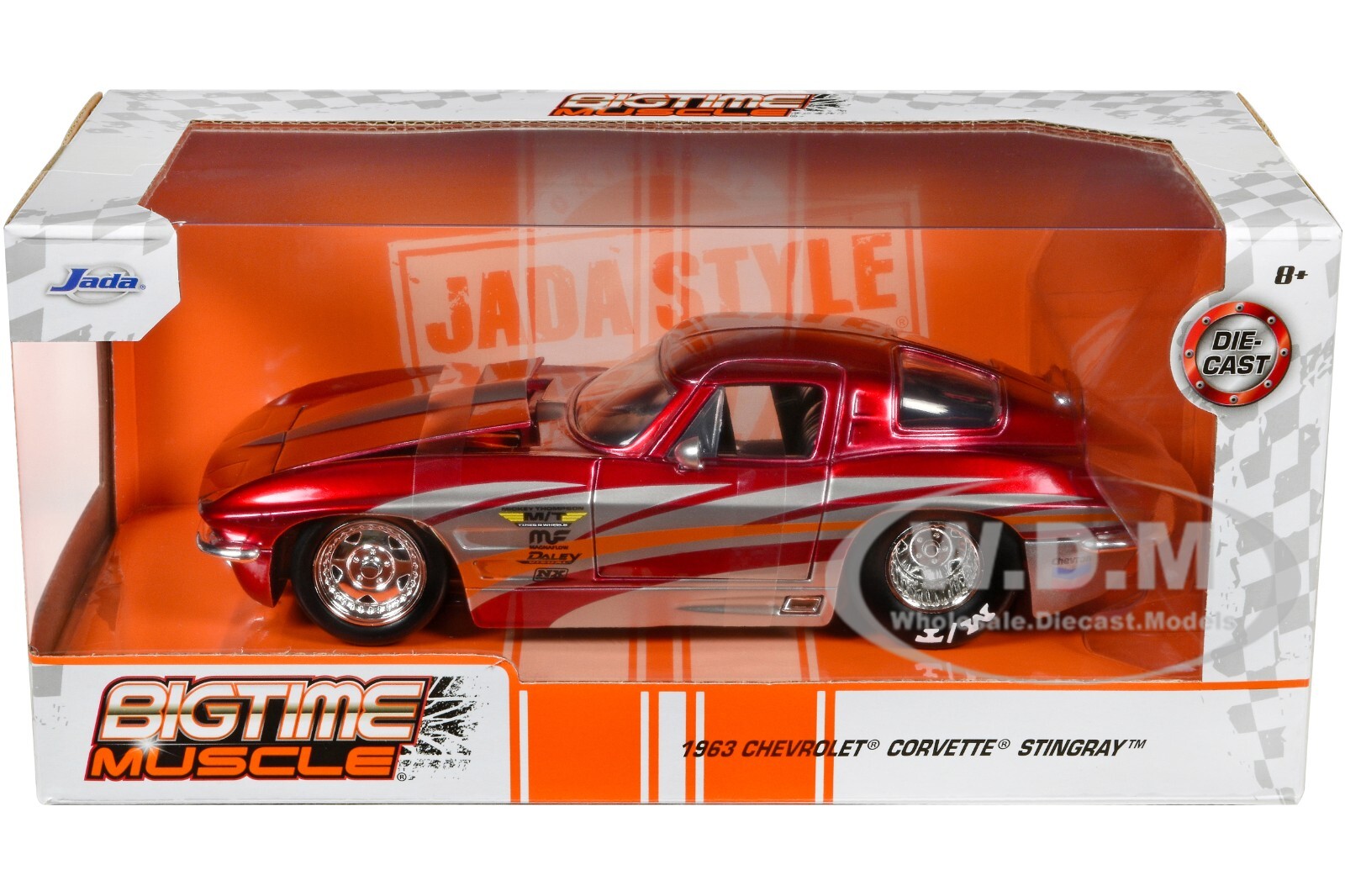 1963 CHEVROLET CORVETTE STINGRAY RED & SILVER 1/24 DIECAST MODEL BY JADA 35023