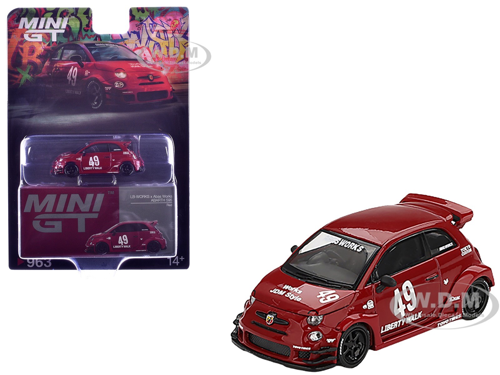 ABARTH 595 #49 “LB-WORKS X ABAS WORKS” RED 1/64 DIECAST CAR BY MINI GT MGT00963