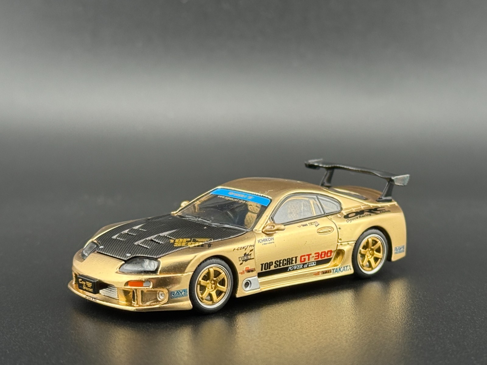 Pop Race Top Secret GT300 Supra Gold with Carbon Hood PR640277 1/64