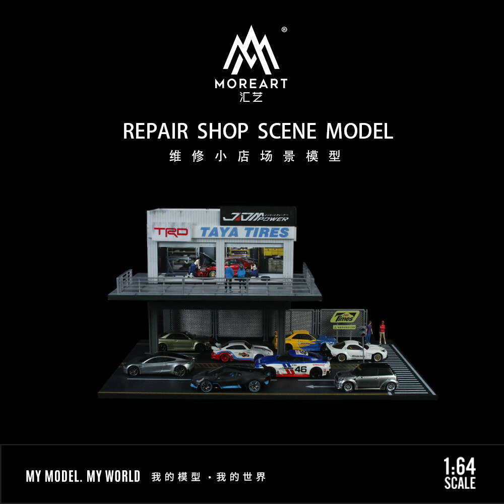 US Diorama 1:64 Die-Cast Car Garage Model City Street Repair Building Gift Scene
