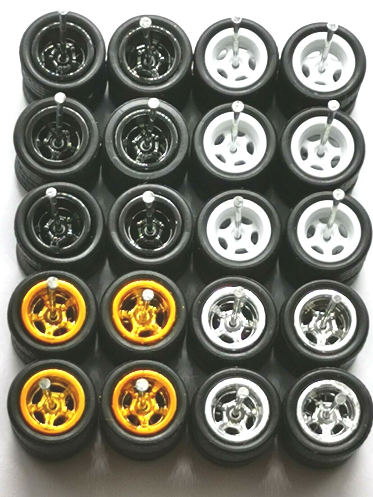 HOT WHEELS REAL RIDERS WHEELS RUBBER TIRES 5 SPOKE 10MM 10 SETS MIX COLORS