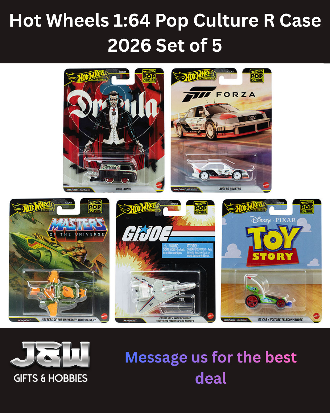 Hot Wheels Pop Culture R Case 2026 Set of 5 HXD63-956R 1/64