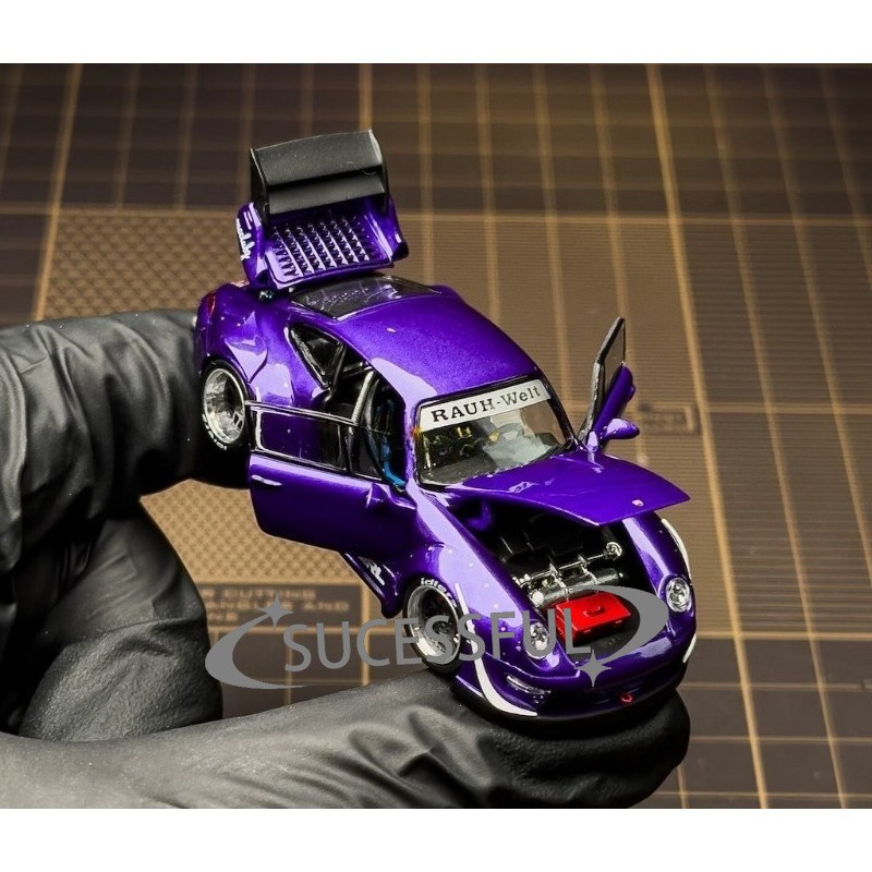 PGM 1/64 Purple Porsche RWB 993 Full Open Diecast Metal Model BN