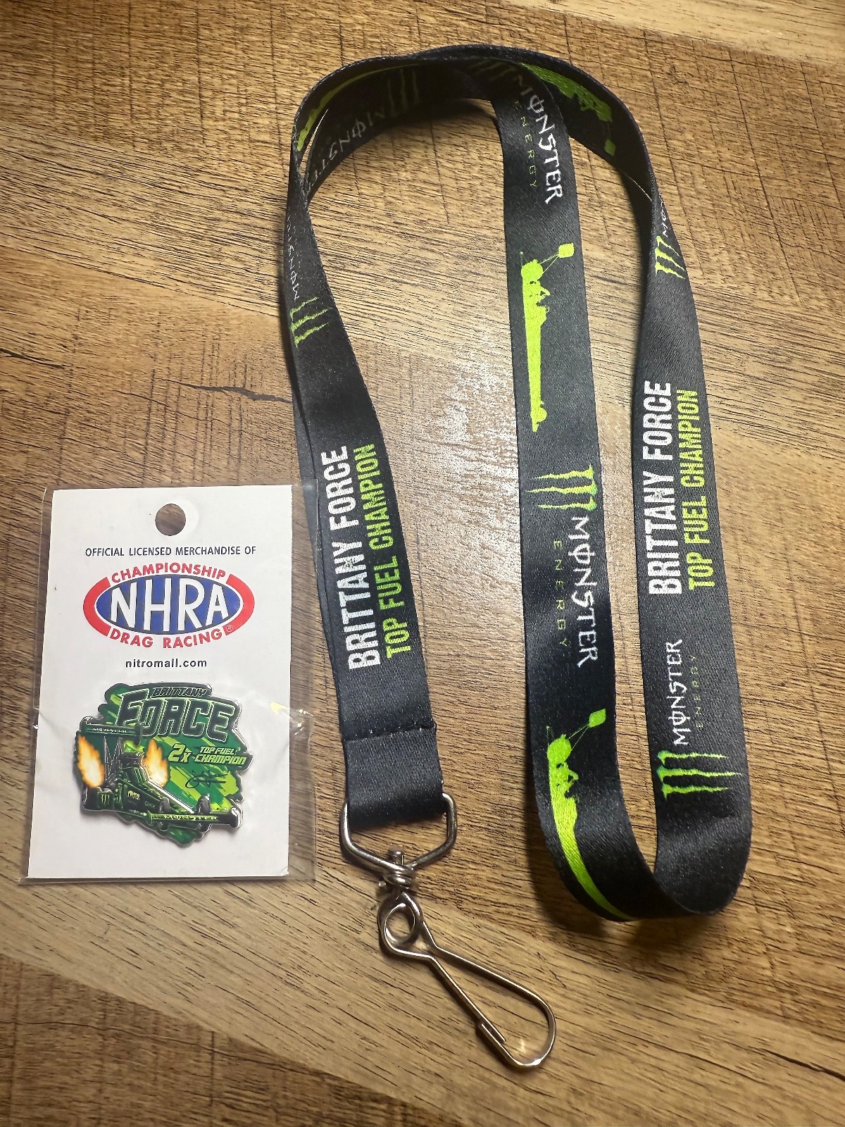 BRITTANY FORCE MONSTER ENERGY LANYARD PLUS 2 X WORLD CHAMPION NHRA PIN