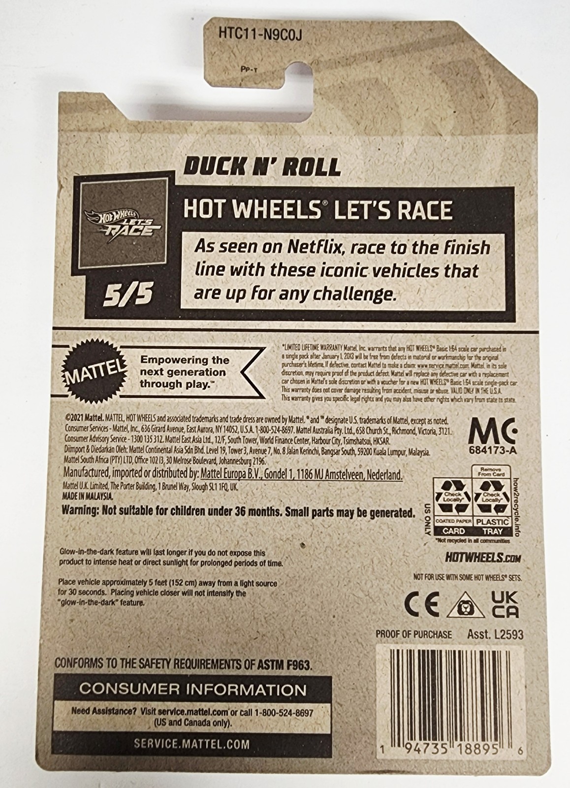 2024 Hot Wheels #167 HW Let’s Race 5/5 DUCK N’ ROLL Glow-in-the-Dark w/Yellow5Sp