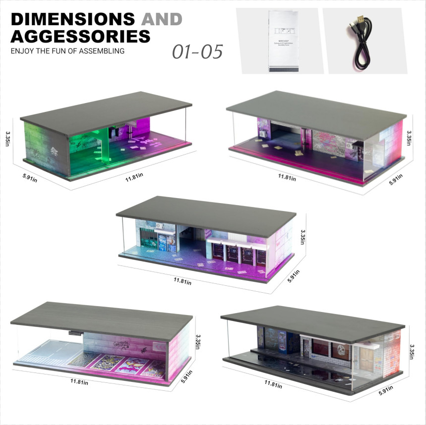 1:64 Diorama Punk Garage Model LED Lighting Parking Lot Scene Building Model US