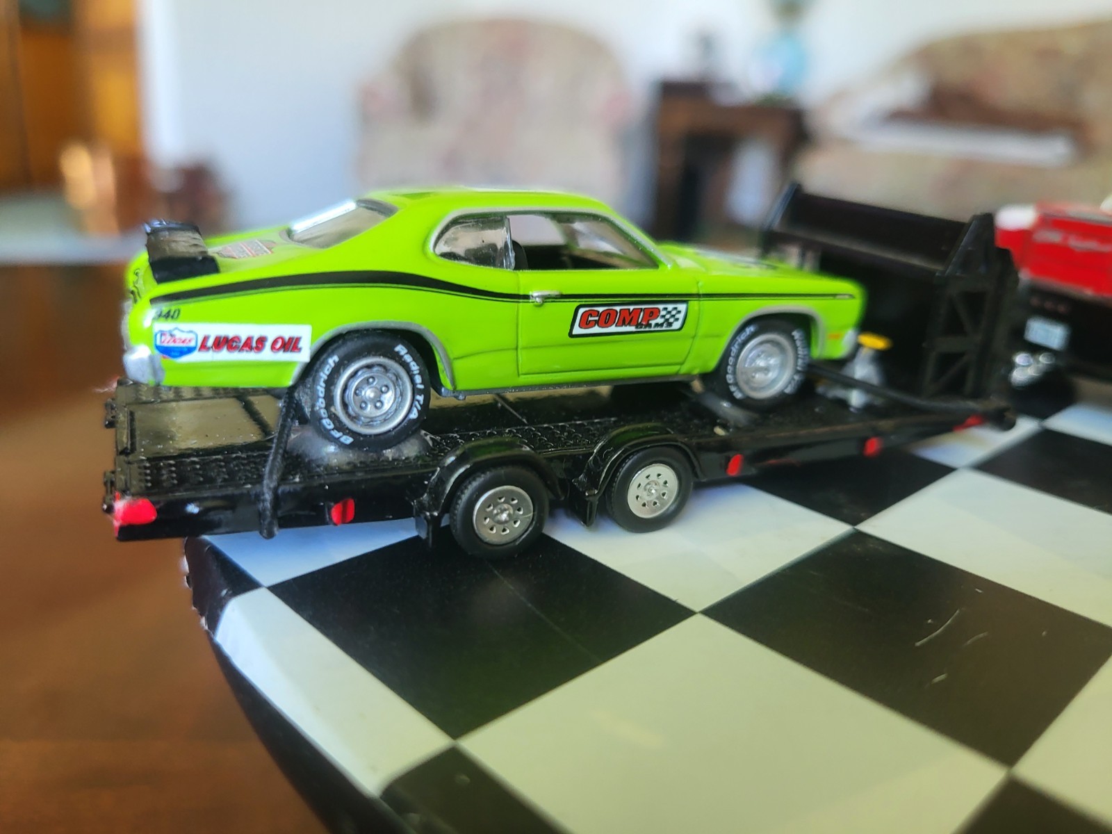 1:64 Greenlight Dually Drivers 2023 RAM 3500 Dually Flatbed & 71 Plym Duster 340