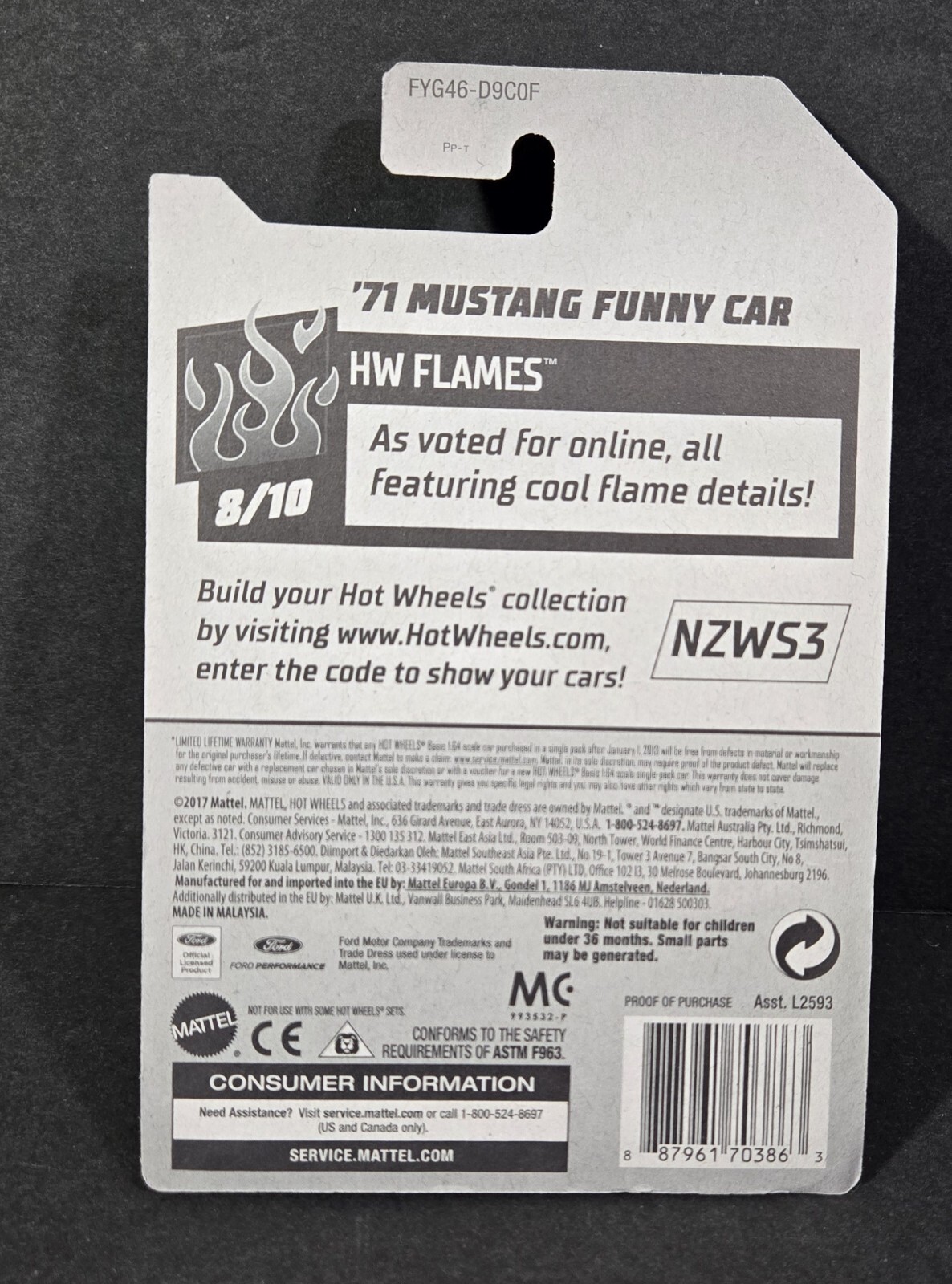 2019 HOT WHEELS FLAMES SERIES ’71 MUSTANG FUNNY CAR KMART COLOR EXCLUSIVE