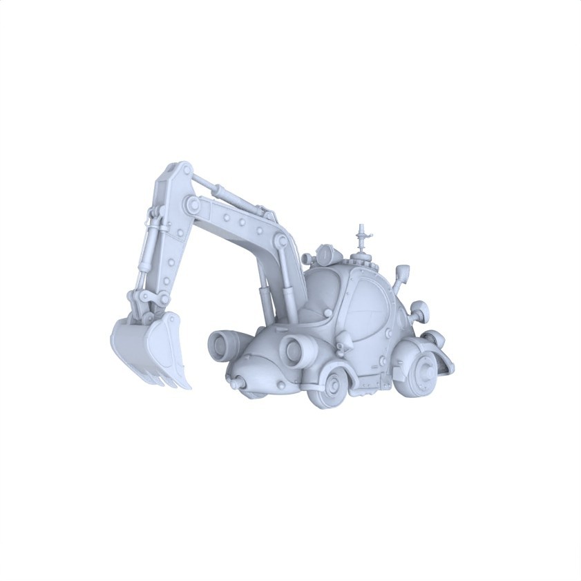 MRY-SFW 1/160 Unfinished Cute Steampunk Construction Vehicle for Scene Projects