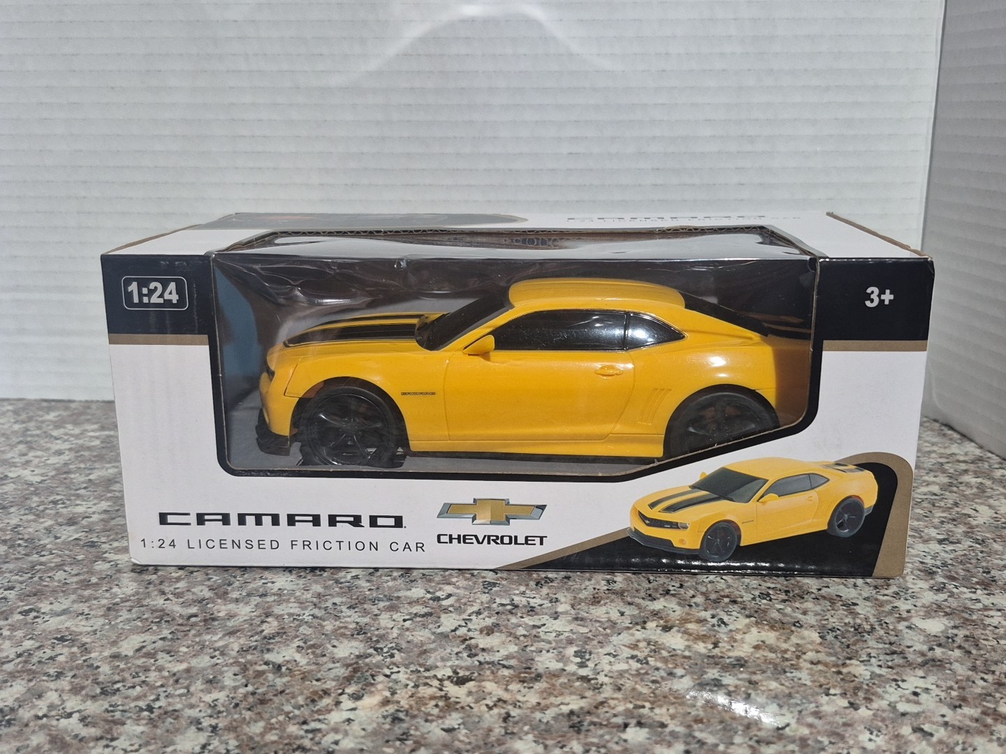 Braha Chevrolet Copo Camaro 1:24 Licensed Friction Car Yellow Black Stripe NEW