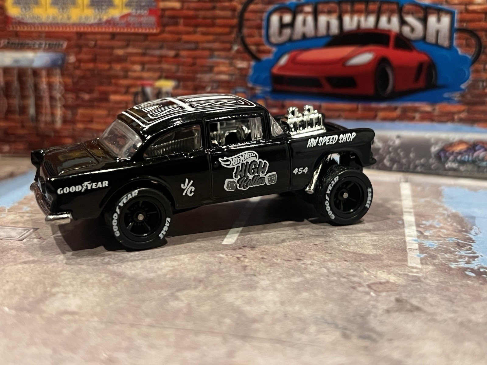 Hot Wheels 2025 Gassers ’55 CHEVY BEL AIR GASSER (Black) Loose Wheel Swapped
