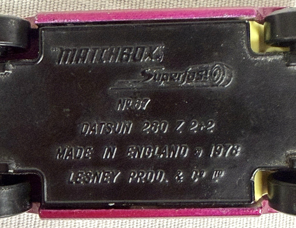 Matchbox Lesney Superfast #67- 1970’s Datsun 260-Z Purple, Original Type L Box