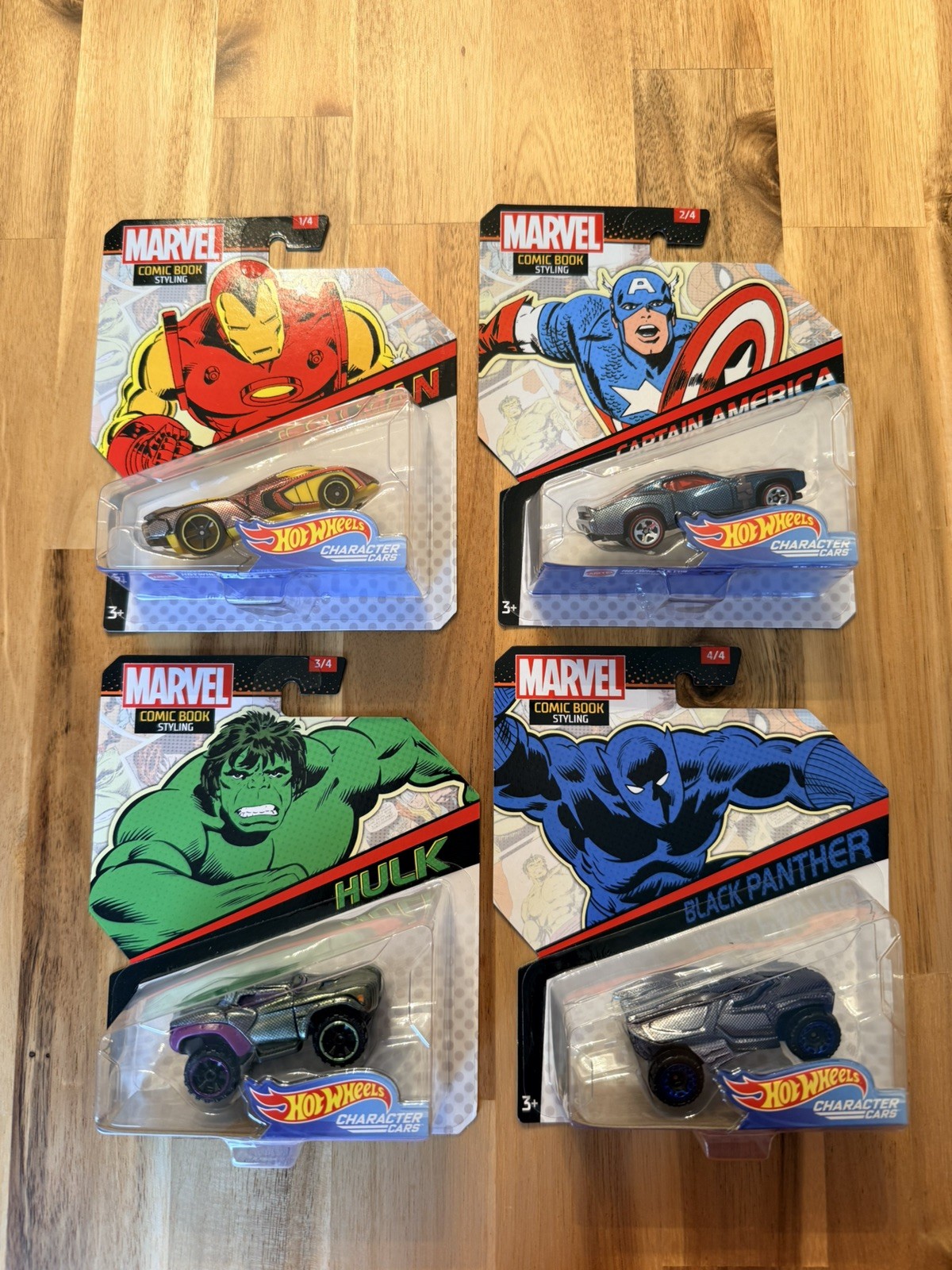 Hot Wheels Marvel Comic Book Styling Character Cars- 2017- Set of 4 – Brand New