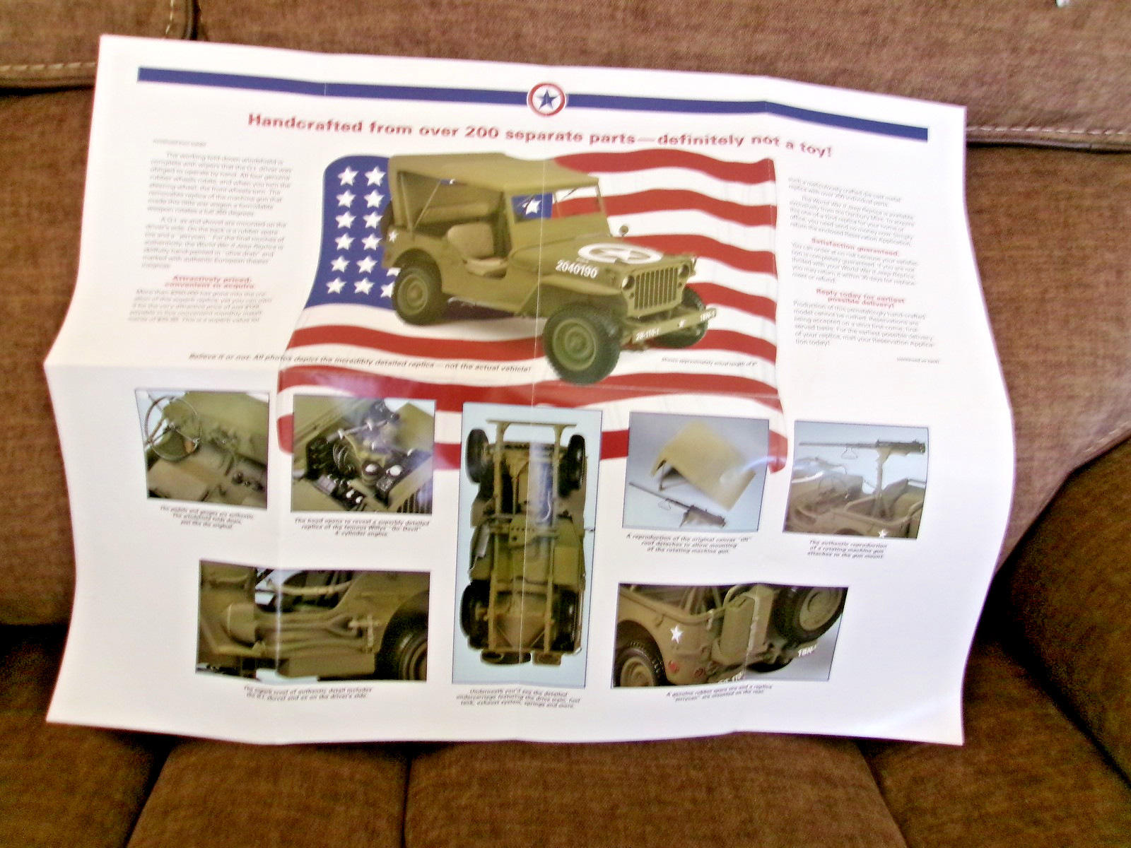 Danbury Mint World War II Jeep Replica 1/16, Gun, Box, Roof, & All Paperwork!