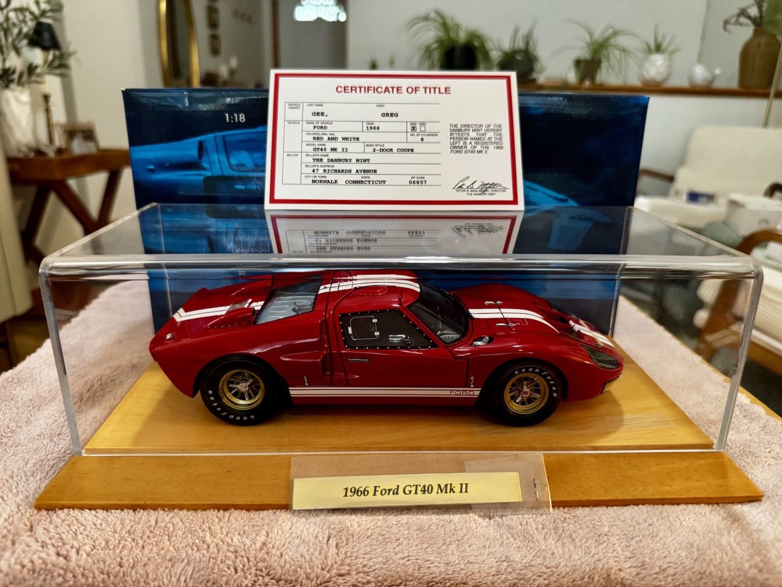 Danbury Mint Exoto 66 Ford GT40 MK II 2 Door Coupe Red/white Case&COA&BOX Nice!