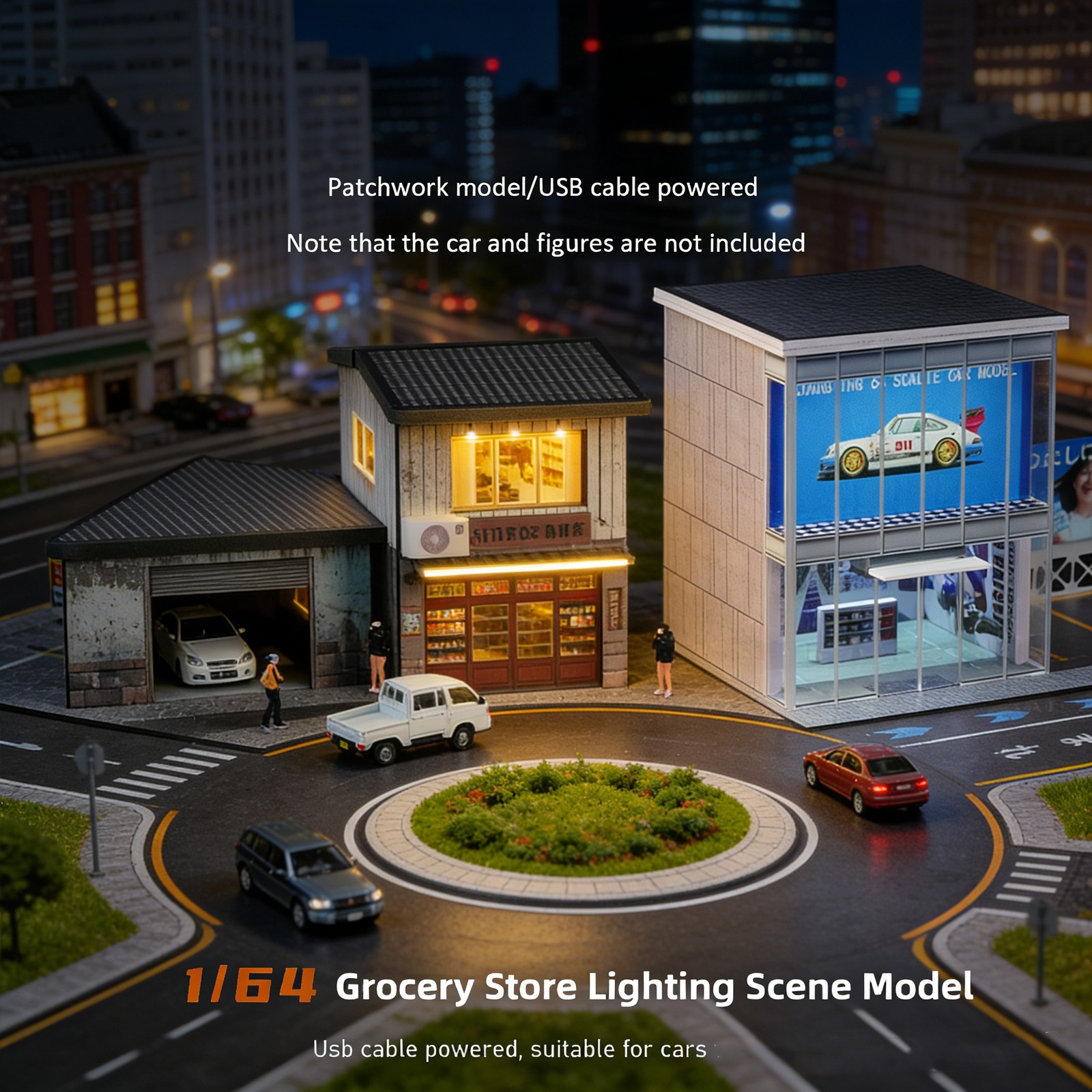 Diorama 1/64 Car Garage Model LED Street Parking Lots Building Display Model US