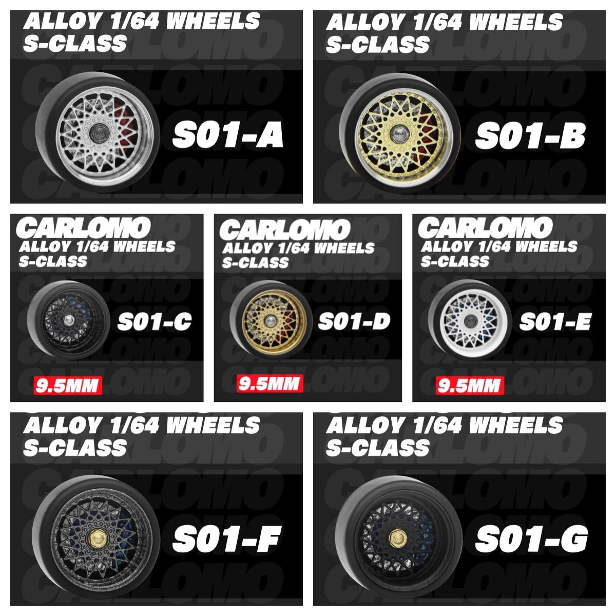 Carlomo 1/64 Diecast Custom Wheels Rubber Tires 9.5mm JDM Tuner Parts MINI GT