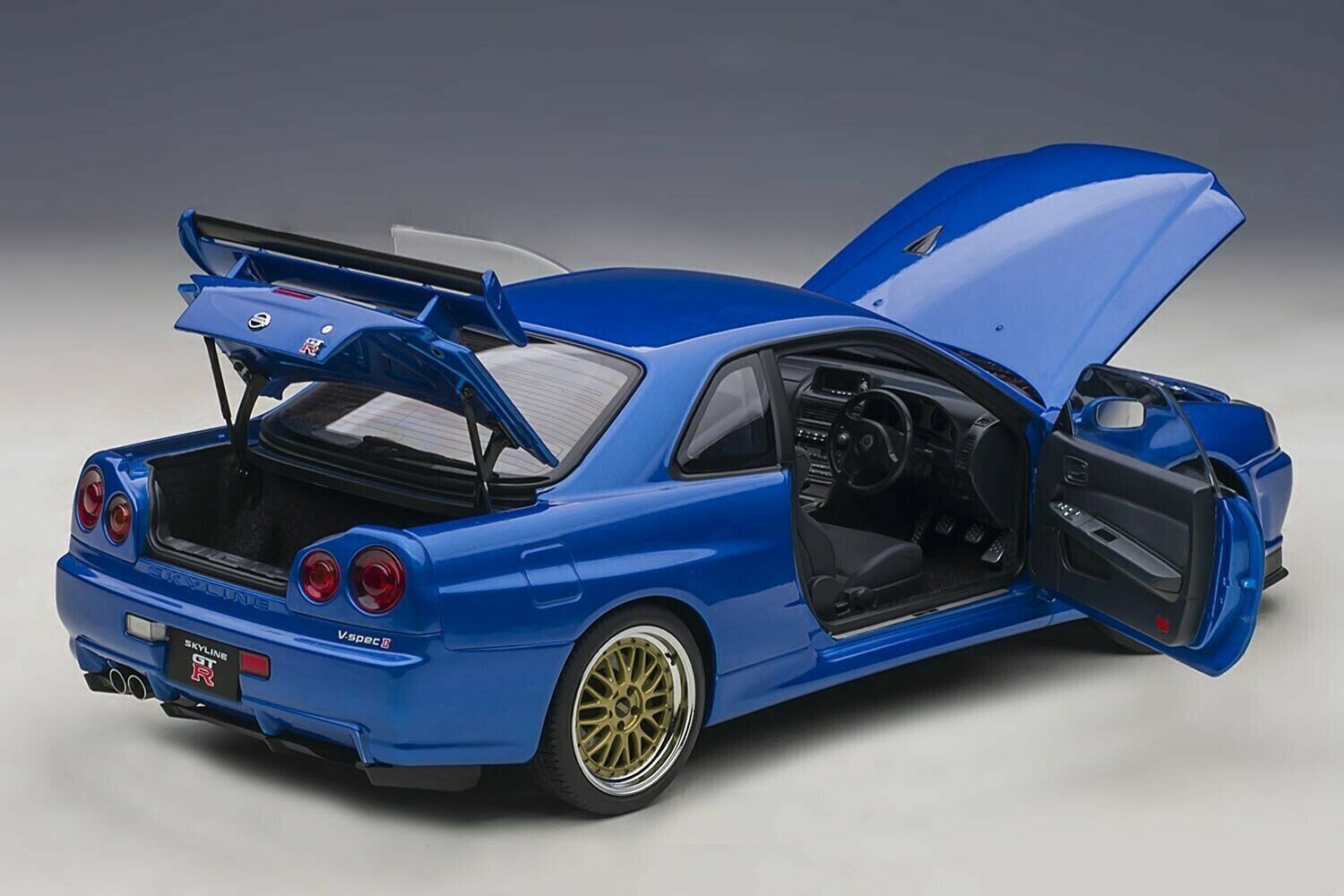 AUTOart 1/18 NISSAN SKYLINE GT-R R34 V SPEC II w BBS LM WHEELS JDM BAYSIDE BLUE