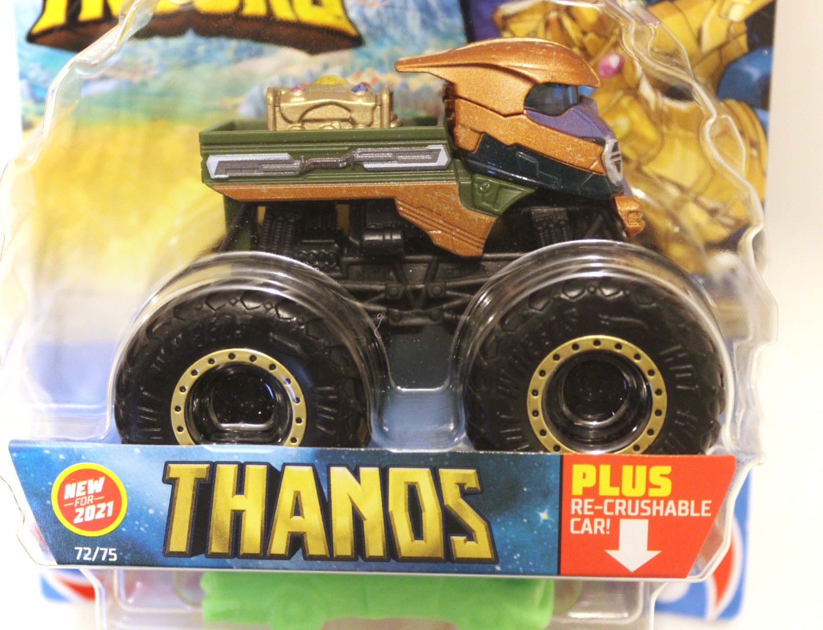Hot Wheels Monster Trucks – Iron Man & Thanos (with Crushable Cars) – Marvel