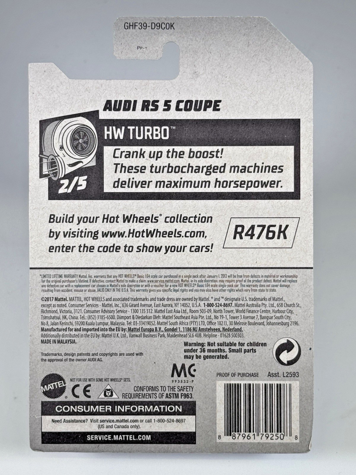 Hot Wheels Audi RS 5 Coupe HW Turbo 2/5 Black 118/250
