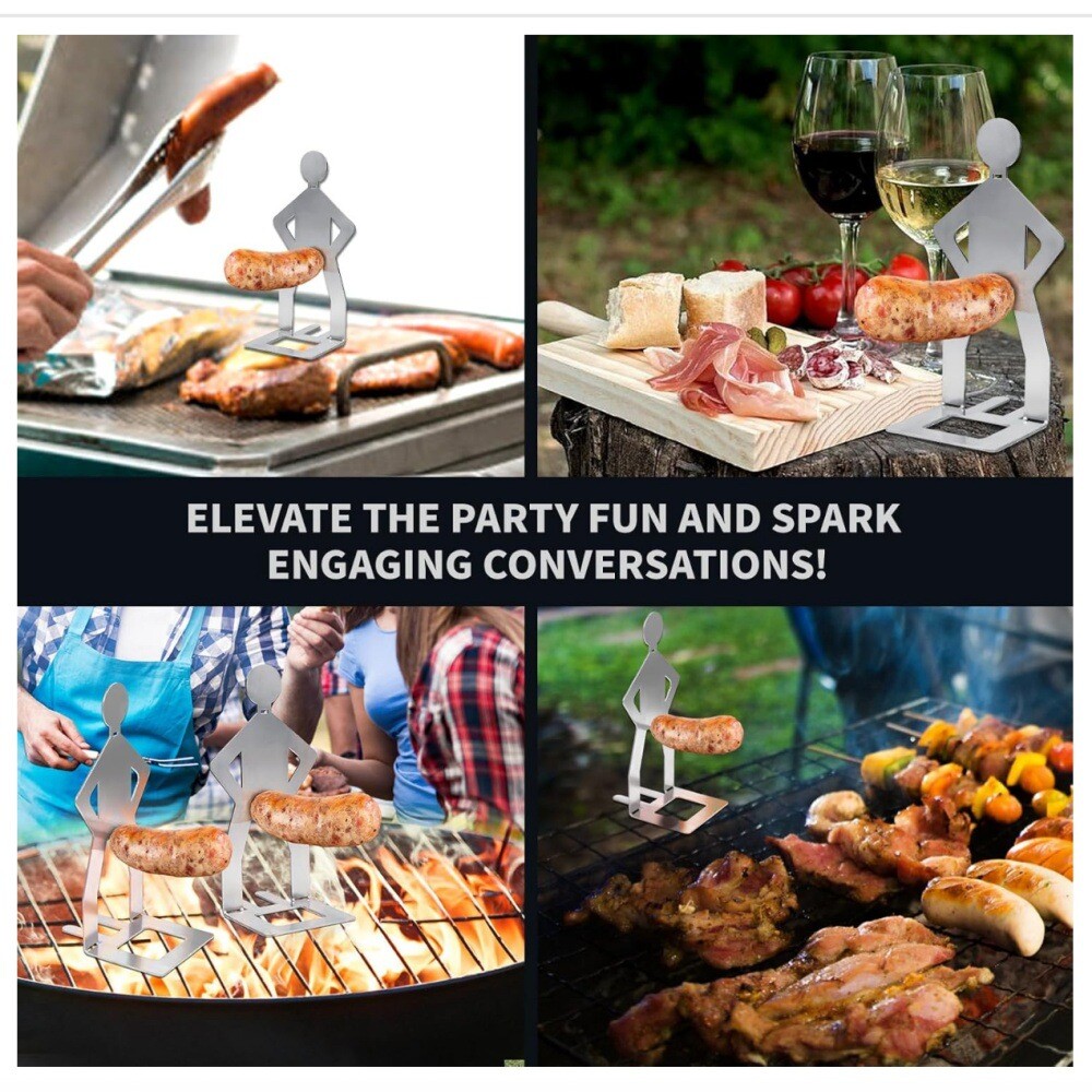 2-4Pcs Foldable BBQ Grill Rack Standing Man Shape Funny Hot Dog Roaster Holder
