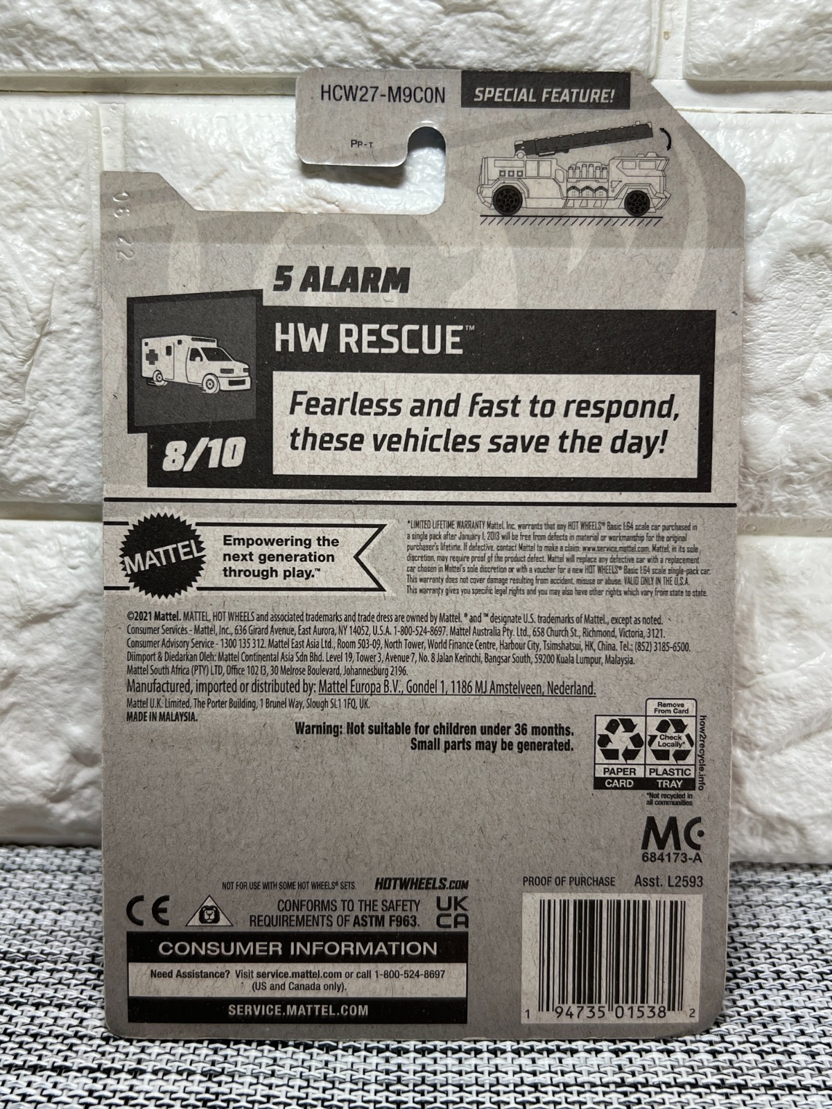 Hot Wheels HW Rescue 8/10 5 Alarm 230/250 Special Feature Pink