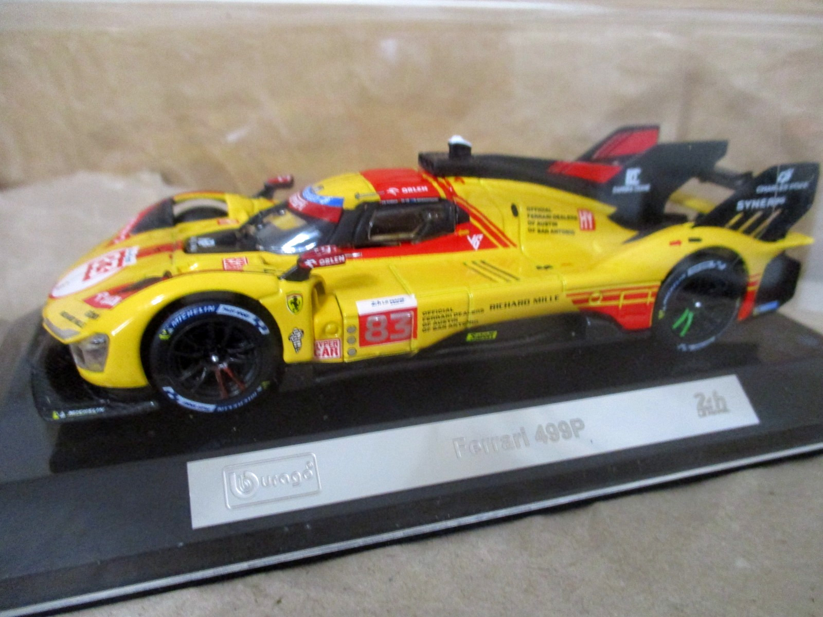 Bburago 24hr Le Mans #83 Ferrari AF Corse 499P in Red 1:43 diecast w/case