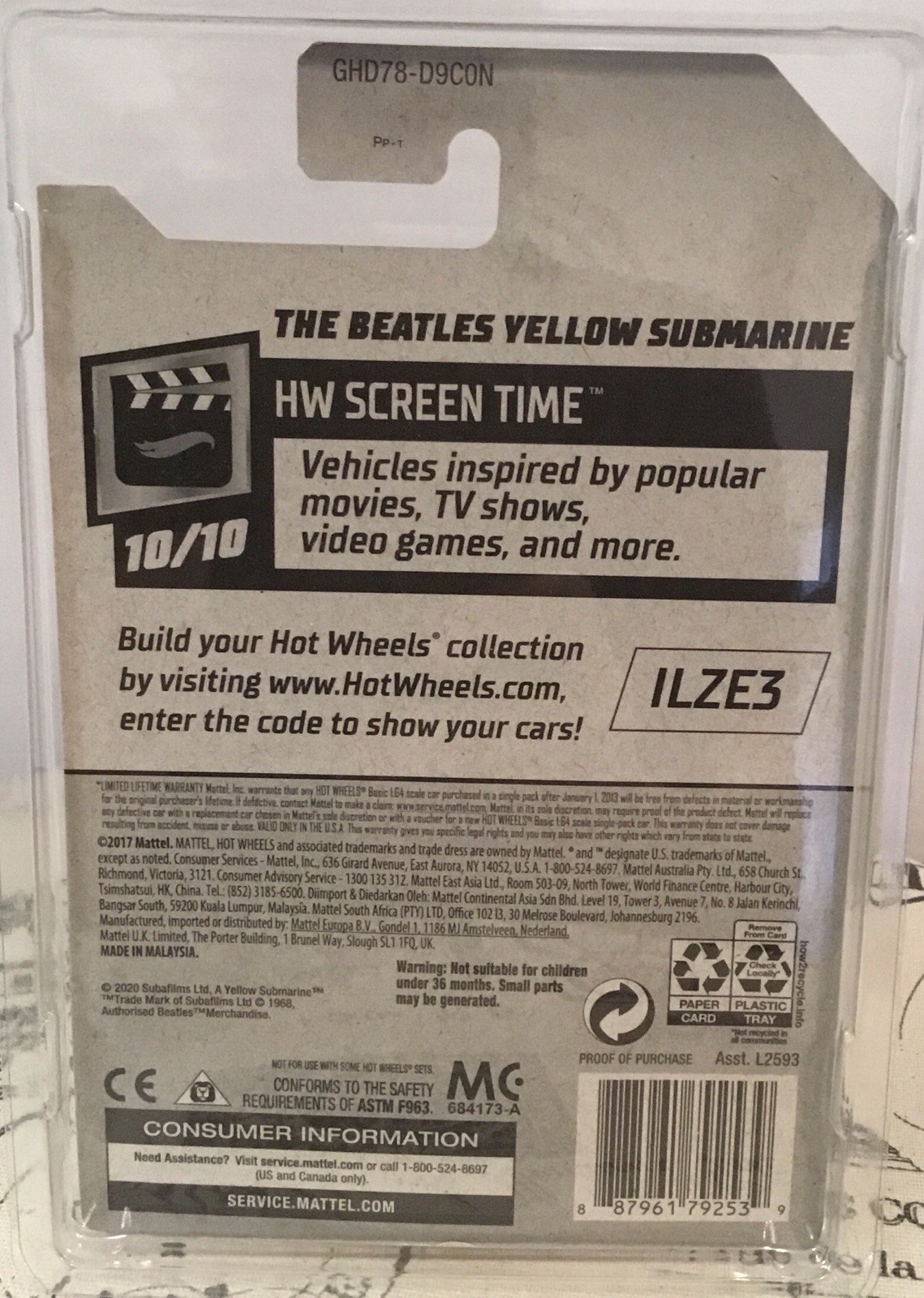 Hot Wheels THE BEATLES YELLOW SUBMARINE 2016 HW Screen Time 10/10 /250