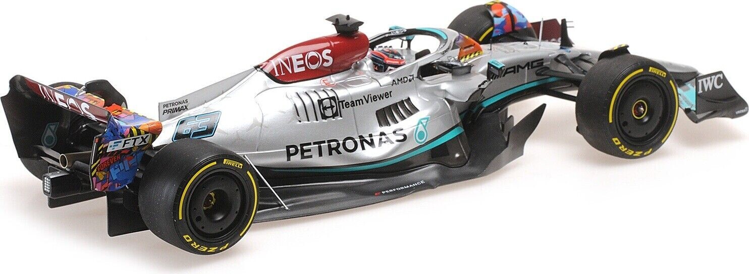 George Russell #63 2022 Mercedes AMG W13E Miami GP 1:18 By Minichamps